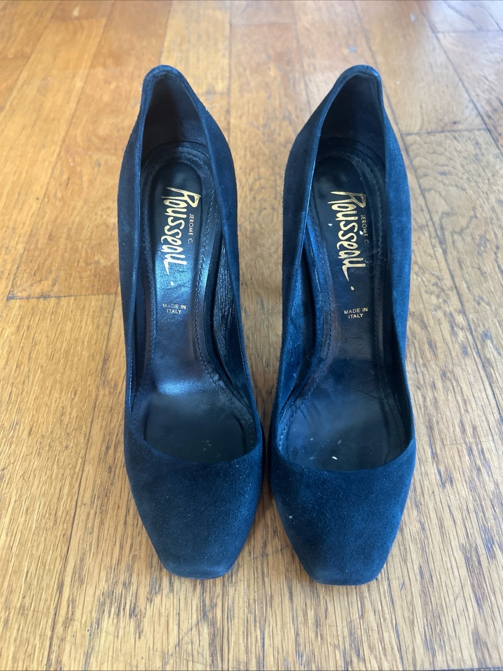 Jerome C Rousseau Black Suede Pumps Heels Square Toe Women’s Size 8M Italy